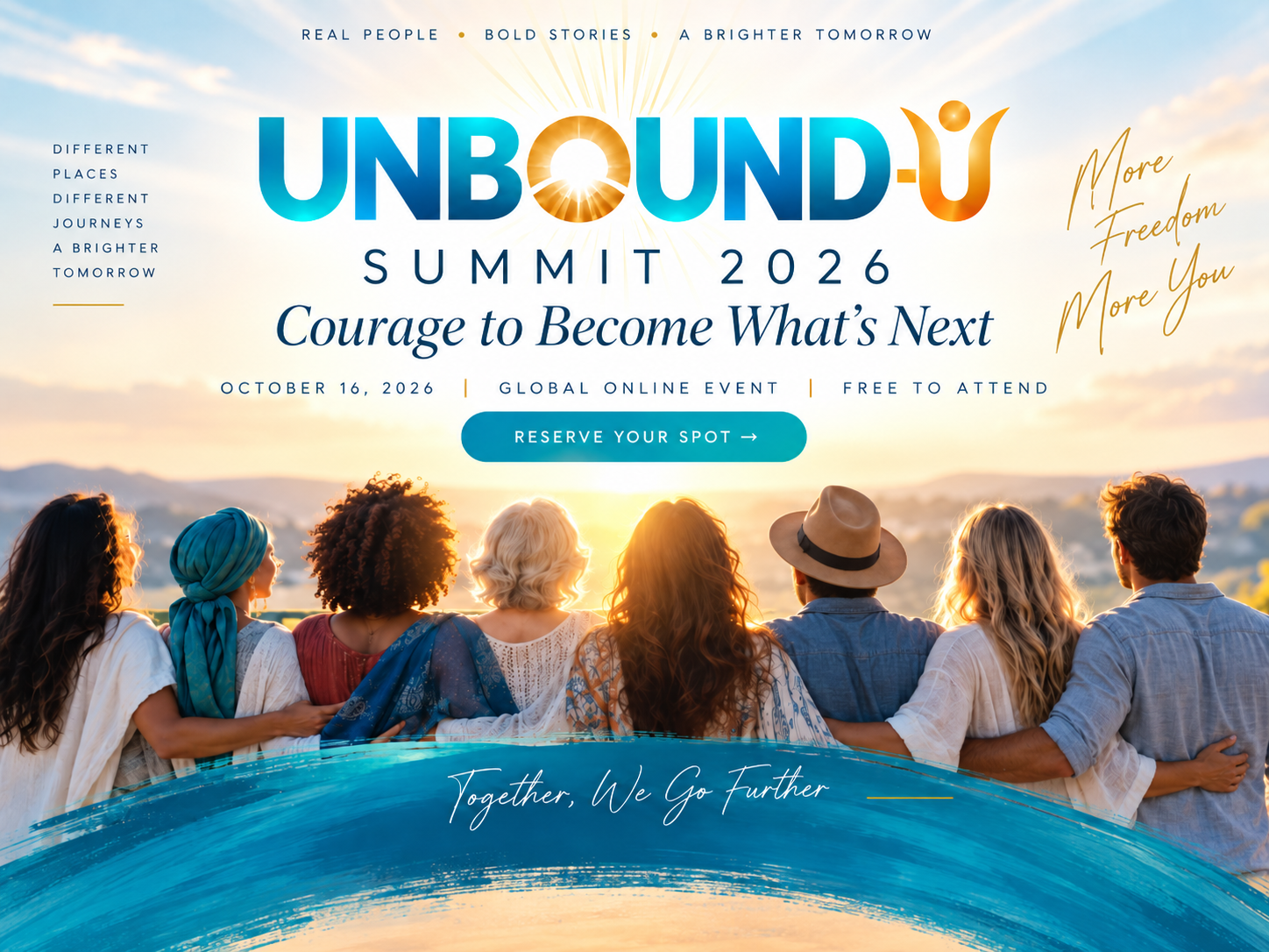 Unbound-U Summit 2026 - Courage to Become What's Next. Real people, bold stories, a brighter tomorrow. Friday 16 October 2026, global online event, free to attend.